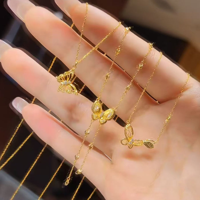 Wholesale Hollow flower charm fairy butterfly necklace integrated chain, women's light luxury gift, fashionable and exquisite accessories