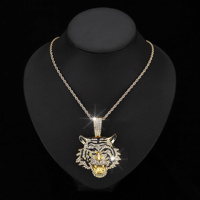 Wholesale Alloy Three-Dimensional Full Diamond Tiger Pendant Necklace  Jewelry