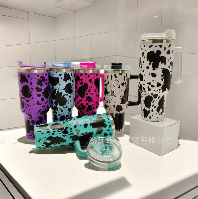 Wholesale Cow Print 40oz Insulated Car Cup with Handle - Stainless Steel Travel MOQ≥2