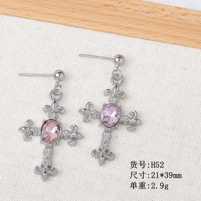 Wholesale Sweet Earrings Jewelry Pink Heart Cross Star Moon Earrings Versatile Women' s Earrings