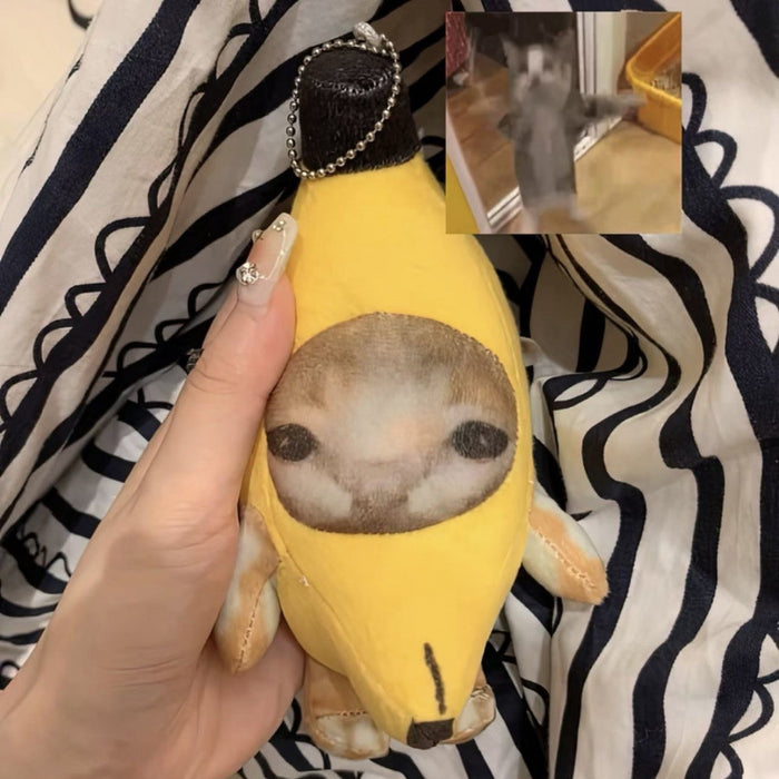 Wholesale Banana cat doll crying cat happy meow pendant can only make sounds funny trick keychain pendant