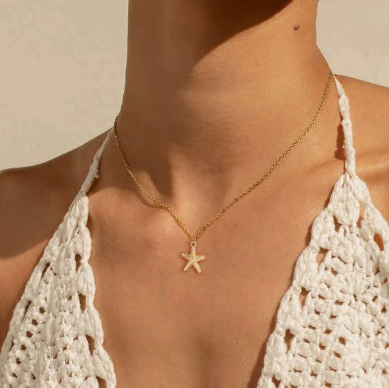 Wholesale Starfish Shell Pearl Pendant Necklace Clavicle Chain for Women