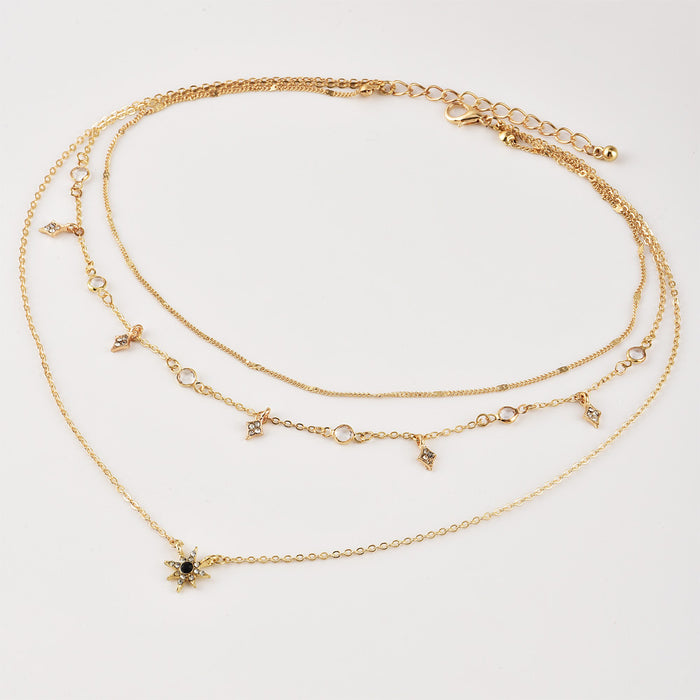 Wholesale Diamond studded star fashion new crystal splicing alloy fancy chain multi-layer temperament necklace