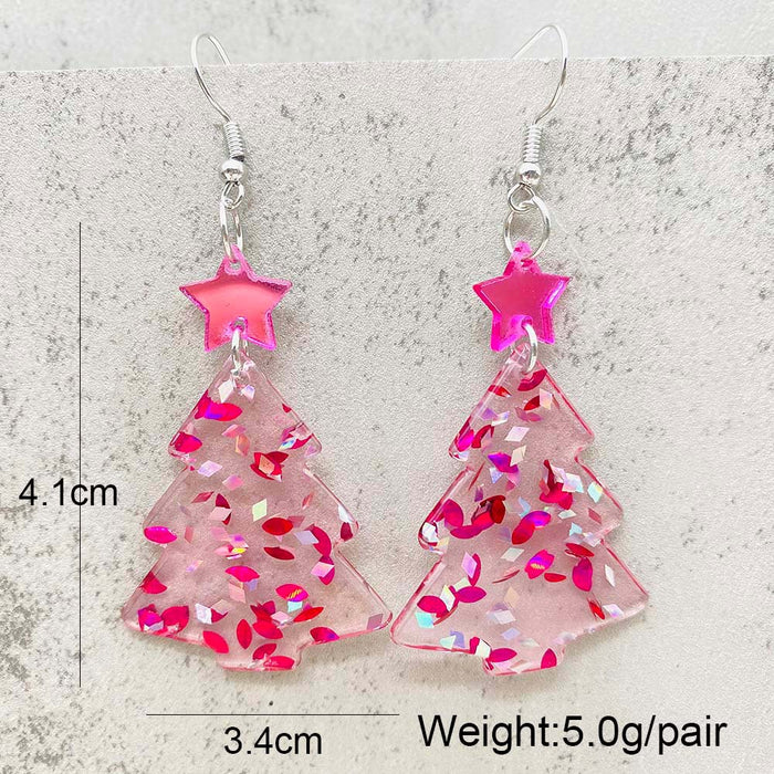 Wholesale Christmas earrings pink Christmas tree five-pointed star cat acrylic earrings Christmas gift