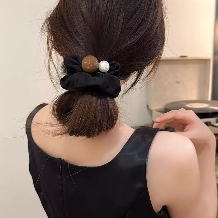 Wholesale Simple Pearl Large Intestine Hair Rope Rubber Band Women's Hair Elegant Leather Hair Rings