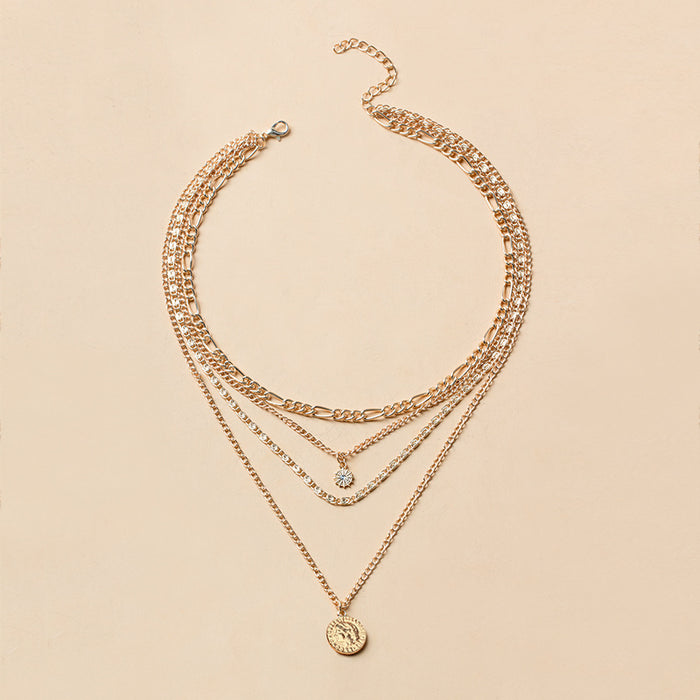 Wholesale New necklace punk style street photography portrait coin pendant metal exaggerated thick chain multi-layer necklace