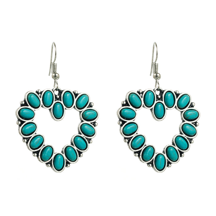 Wholesale Openwork heart and cross turquoise statement earrings