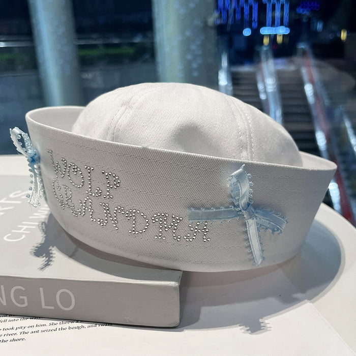 Wholesale Cute Cat Hat Bowknot Rhinestone Bucket Hat Millennial  Flap Navy Beret