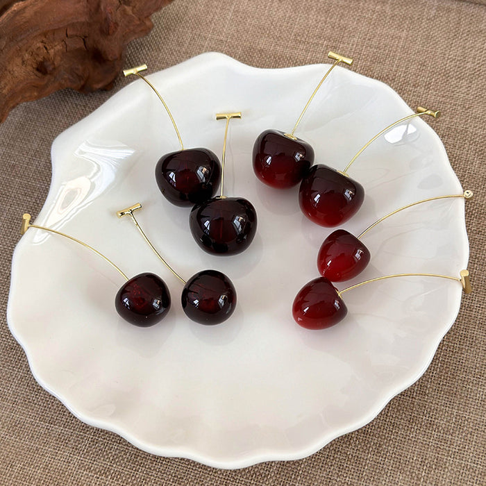 Wholesale Resin Cherry Earrings - Trendy Fruit Design Fashion Accessory