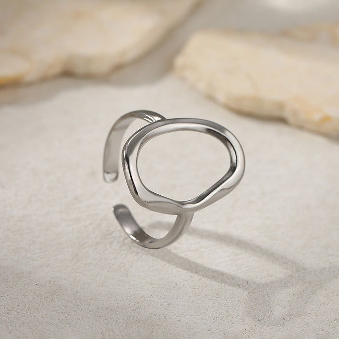 Wholesale Stainless steel ring with fashionable and minimalist style, geometric hollow opening and hand decoration ring