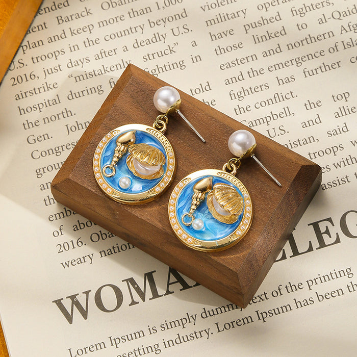 Wholesale Colored oil dripping flower earrings with a light luxury and high-end feel, fresh and fashionable temperament earrings