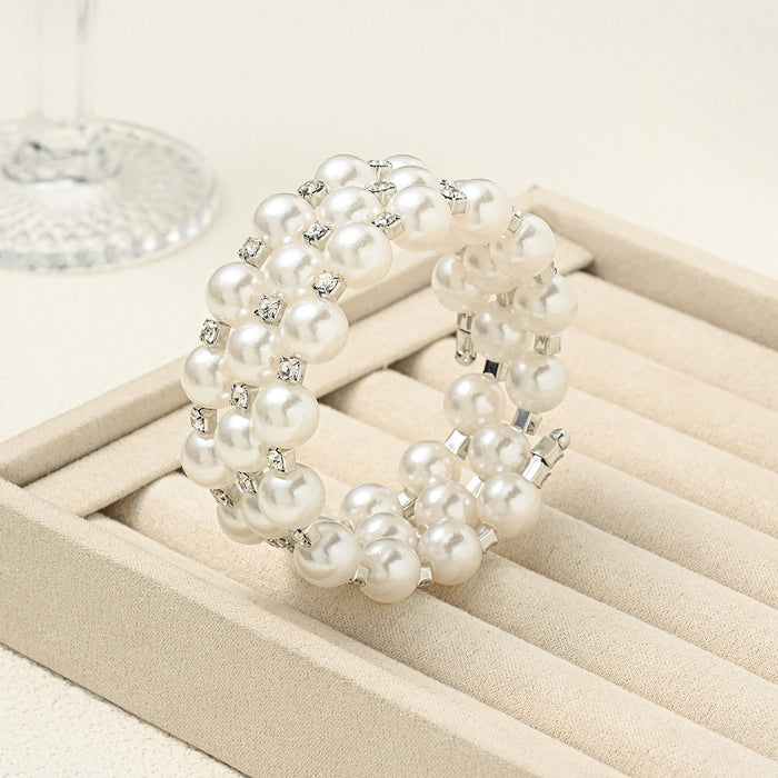 Wholesale Wedding pearl bracelet with light luxury and high-end feel, multi-layer adjustable elastic full diamond bracelet wholesale