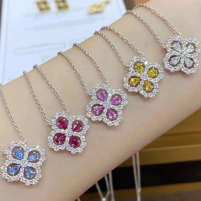 Wholesale Pure silver clover full diamond light luxury lucky women's necklace fashionable and versatile