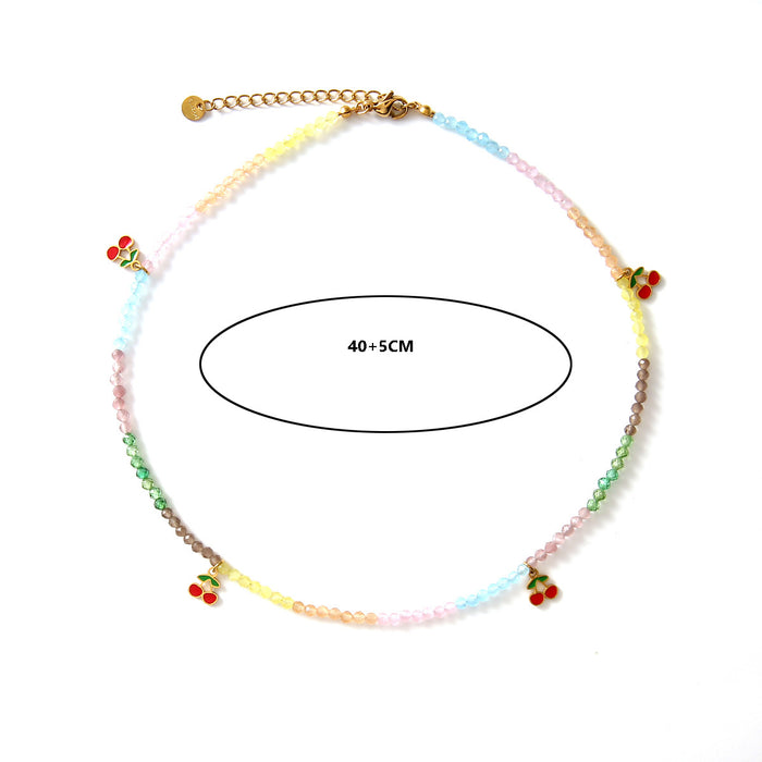 Wholesale Personalized stainless steel cherry necklace with bow pendant, natural stone heart necklace wholesale