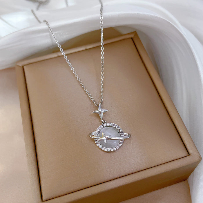 Wholesale Titanium Steel Diamond Inlaid Four Leaf Flower Necklace JDC-NE-LG015