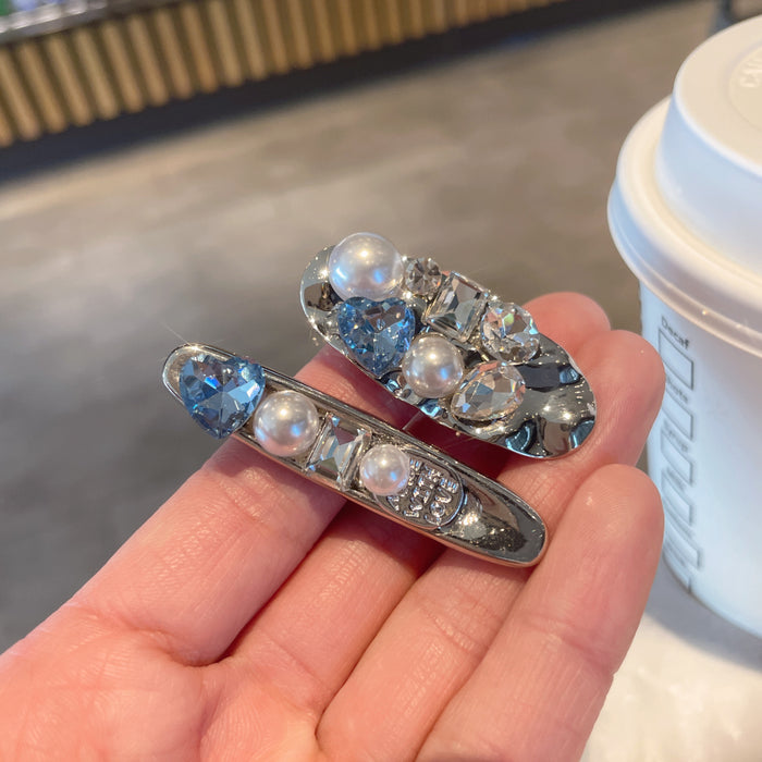 Wholesale  Wind Rhinestone Pearl One-character Clip Duckbill Clip  Broken Hairpin Bangs Clip Side Clip Hairpin Hair Accessories