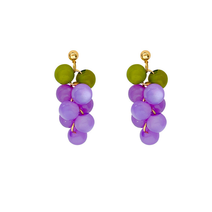 Wholesale Grape Cluster Earrings Purple Real Gold Plated Brass Boutique Resale