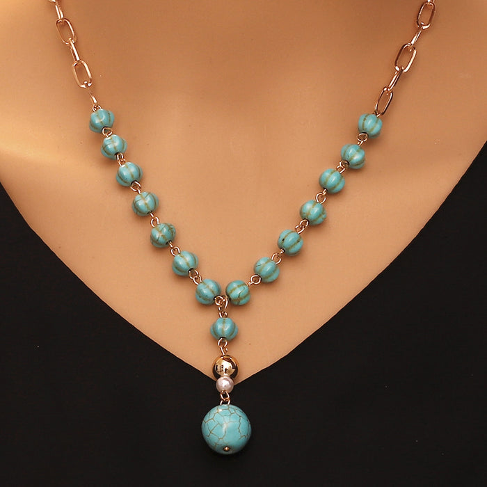 Wholesale ethnic style temperament retro turquoise pendant necklace beaded