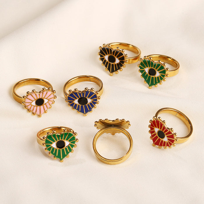 Wholesale Personalized Retro Love Ring Stainless Steel Devil's Eye Drip Oil Heart Ring Wholesale