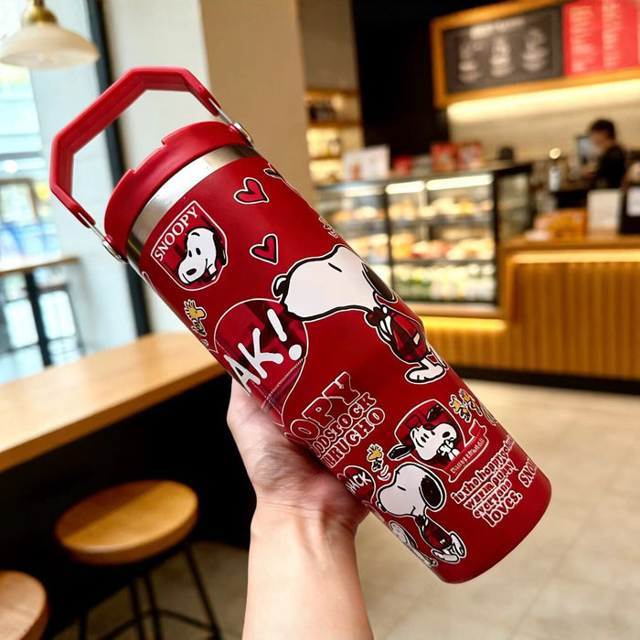 Wholesale Stylish Cartoon Insulated Cup 304 Stainless Steel with Handle and Straw Large Capacity Thermal Mug