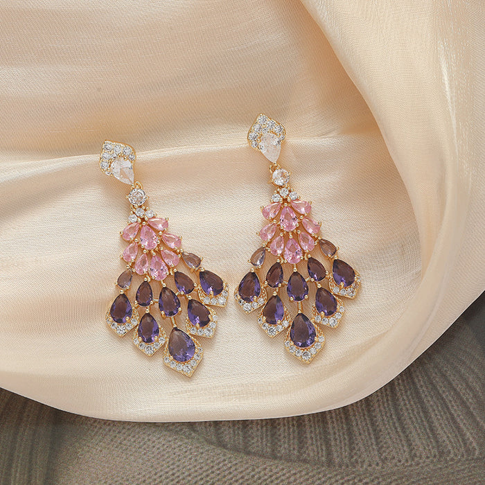 Wholesale Feather tassel earrings, retro fashion earrings, niche high-end, exaggerated earrings