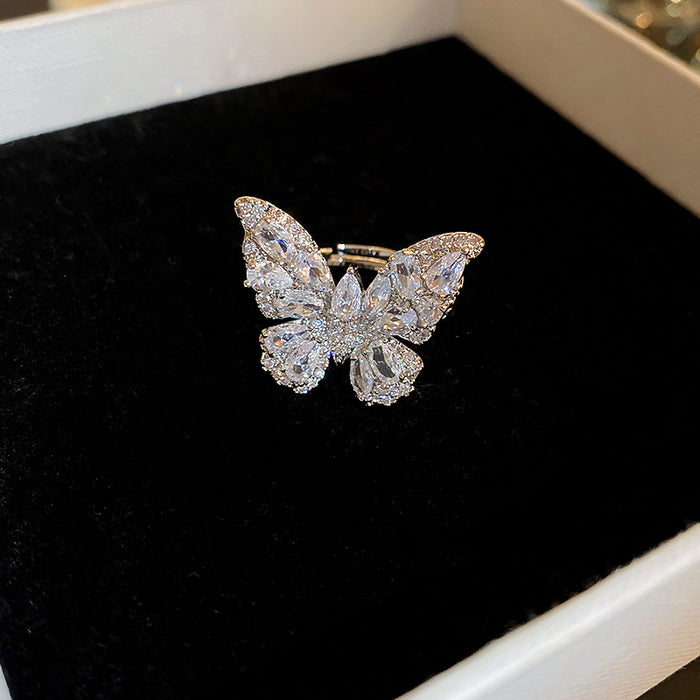 Wholesale Copper Diamond Zircon Butterfly Open Ring JDC-RS-BaoJ002