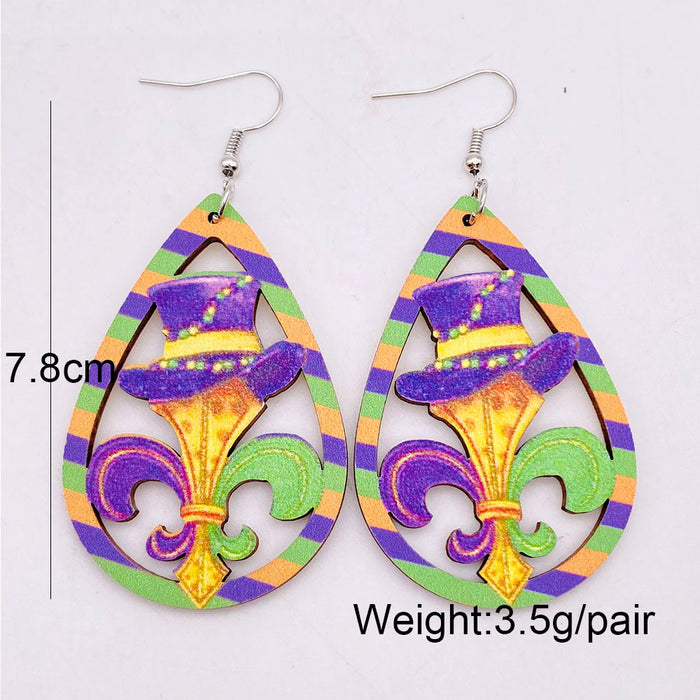 Wholesale Earrings Carnival Colored Festive Accessories Exaggerated Masks Water Droplets Hollow Wooden Earrings JDC-ES-YaChen008