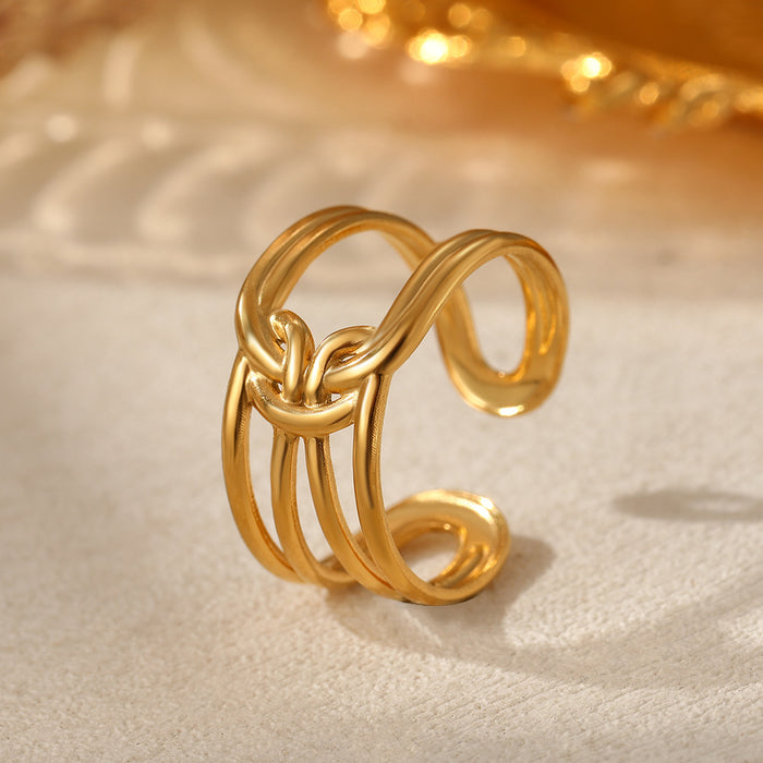 Wholesale Stainless steel ring with fashionable and minimalist style, geometric hollow opening and hand decoration ring