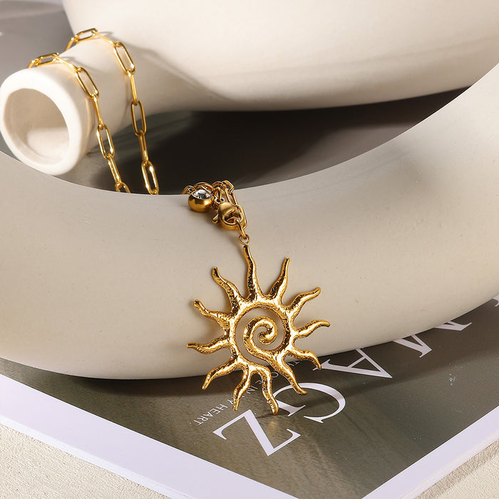 Wholesale titanium steel sun pendant necklace  birthday stone clavicle chain