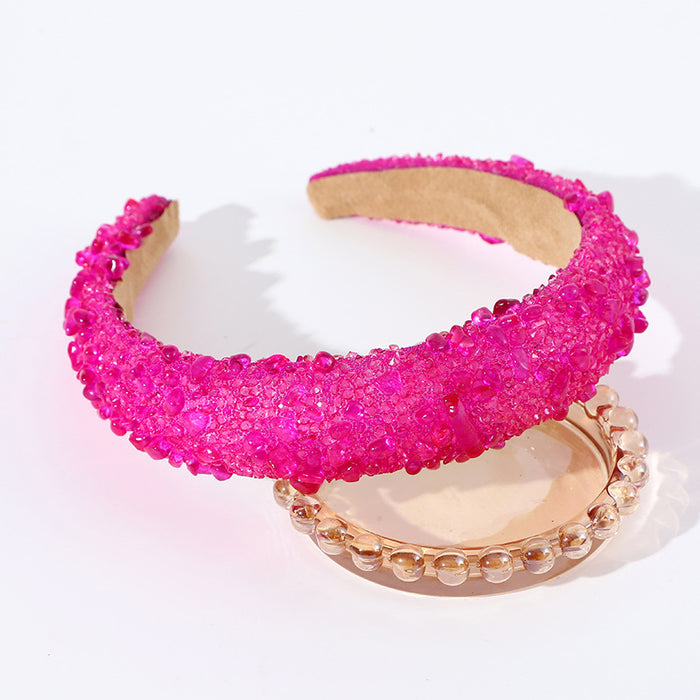 Wholesale Temperament headband women' s high-end super flash full diamond sponge daily dopamine solid color headband