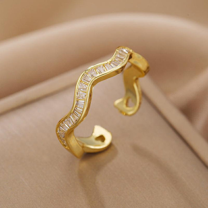 Wholesale Wave-shaped diamond-encrusted adjustable ring