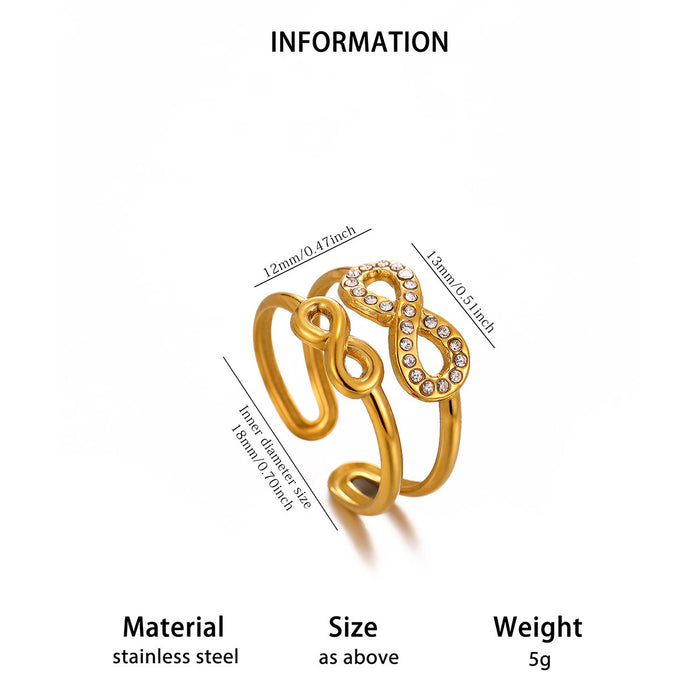 Wholesale Stainless Steel Geometric Open Ring with Micro-Set Zircon Gold Finish Trendy