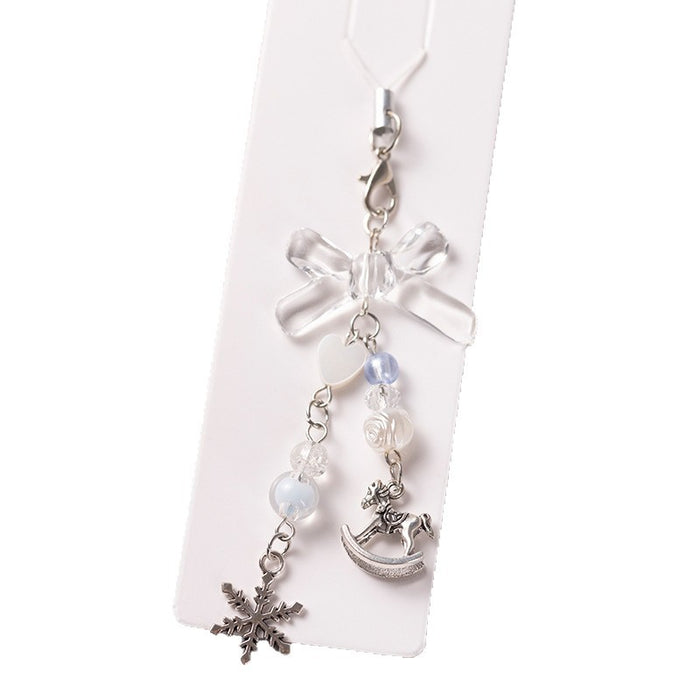 Wholesale Snowflake Mobile Phone Chain Blue Cute Bow Bag Pendant Keychain