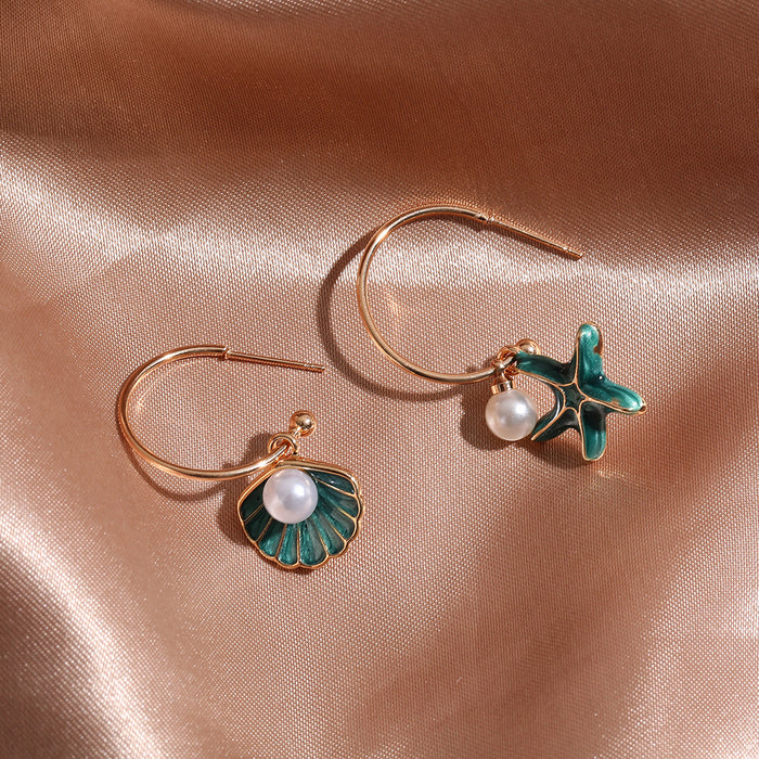 Wholesale Asymmetrical Blue Pearl Earrings New Super Fairy Temperament Earrings for Women