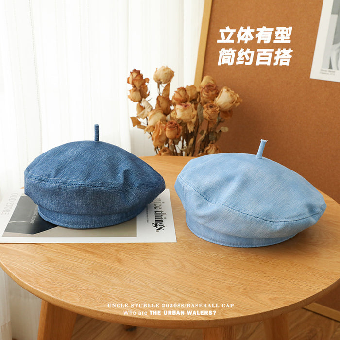 Wholesale Blue Denim Beret Girl's Painter's Hat Japanese Style Vintage Hat