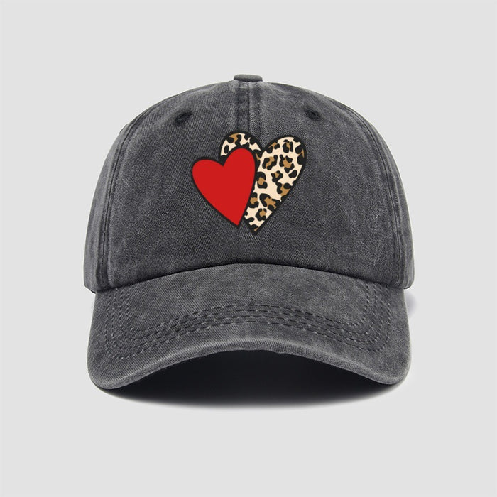 Wholesale Leopard print heart-shaped baseball cap, retro and fashionable duckbill cap, personalized sun hat
