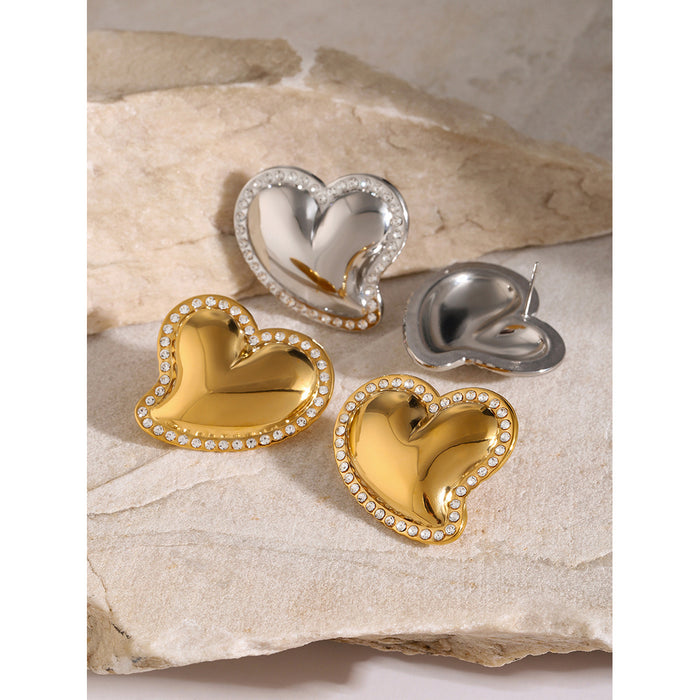 Wholesale 18k Gold Stainless Steel Glossy Crooked Heart Shaped Earrings JDC-ES-JD348