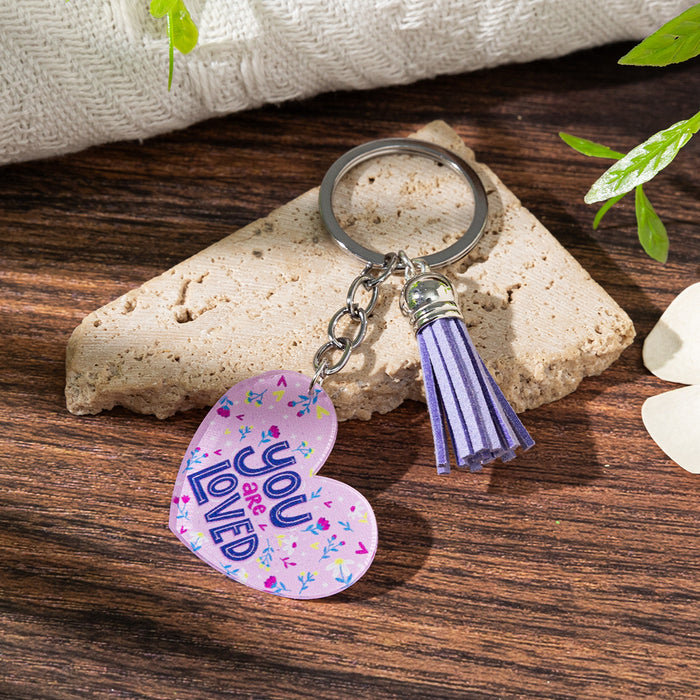Wholesale Acrylic heart keychain pendant with slogan perfect for Mother' s Day gift,  love you luggage charm