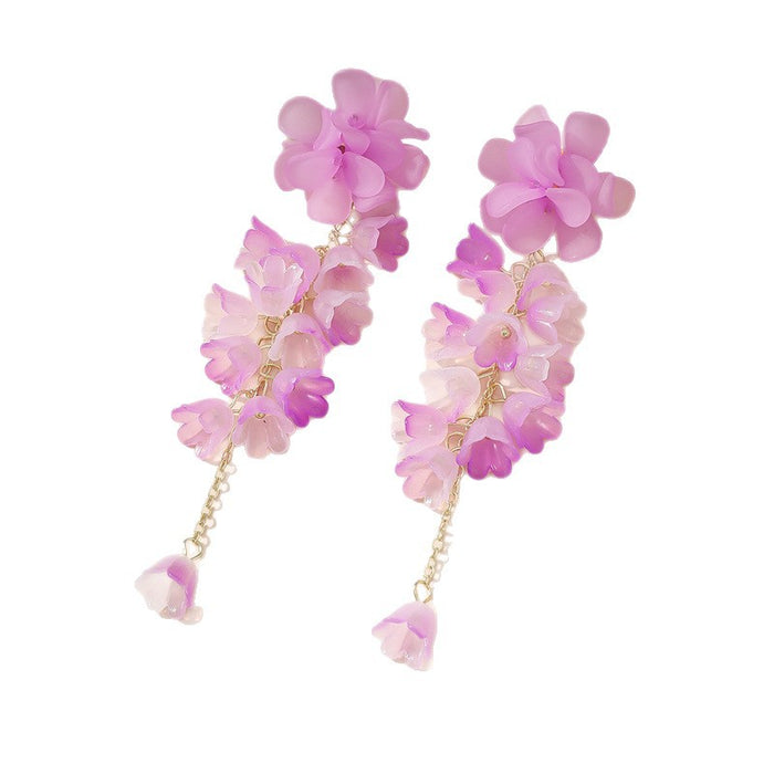 Wholesale French Floral Tassel Earrings - Purple Flower Fashion Accessory MOQ≥3