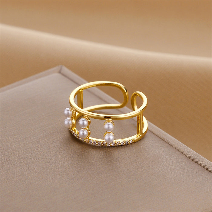 Wholesale Copper Pearl Zircon Open Ring JDC-RS-ChengY001