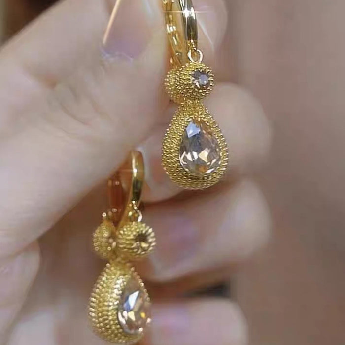 Wholesale Light luxury high-end coffee colored zircon earrings for women, with a niche design and versatile temperament. Earrings with fashionable water droplet earrings and buckles