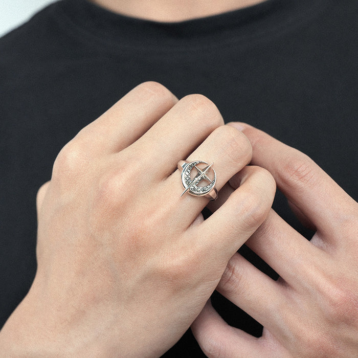 Wholesale Thai Silver Romantic Single Ring Star Moon Ring