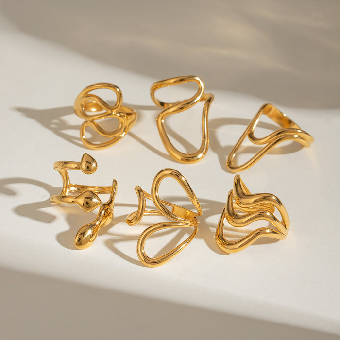 Wholesale Stainless Steel Liquid Irregular Adjustable Open Ring Design Titanium Steel Ring