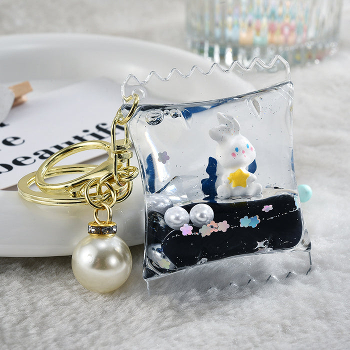 Wholesale Black and gold glitter bottle milk tea cup oil-filled acrylic keychain