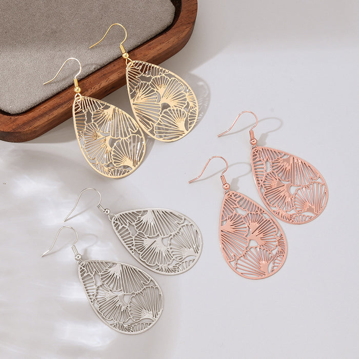 Wholesale Metal copper plate ginkgo leaf pattern hollow out light and thin style retro earrings women's long earrings
