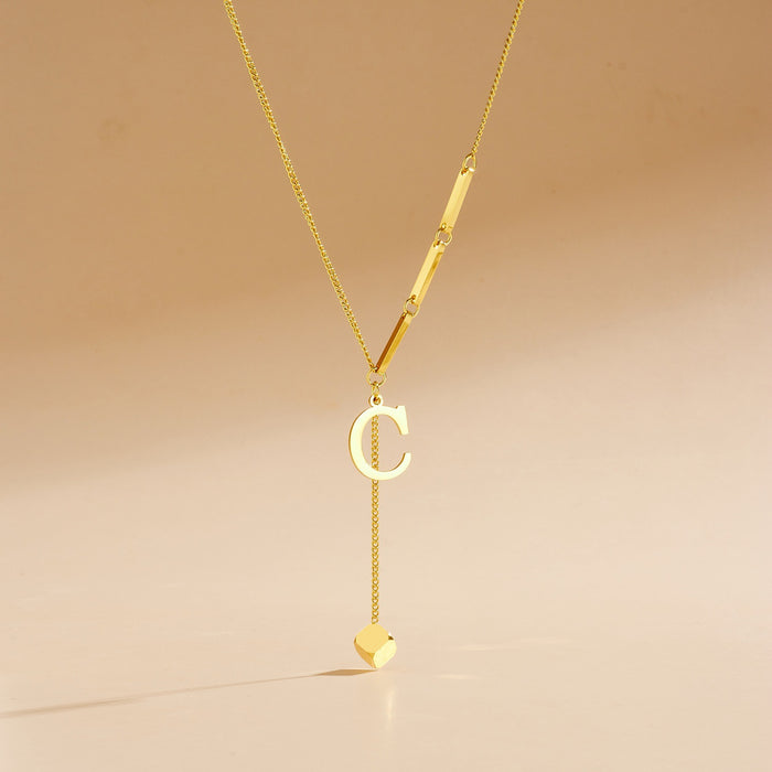 Wholesale Stainless Steel Necklace with Long  Block-Letter Tassel Pendant
