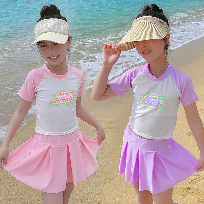 Wholesale Swimsuit polyester sports two-piece set color blocked hot spring swimsuit