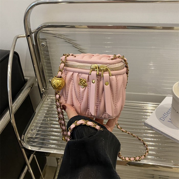 Wholesale Children's bag, diamond grid chain bag, camellia pleated bucket bag, girls' mini crossbody bag