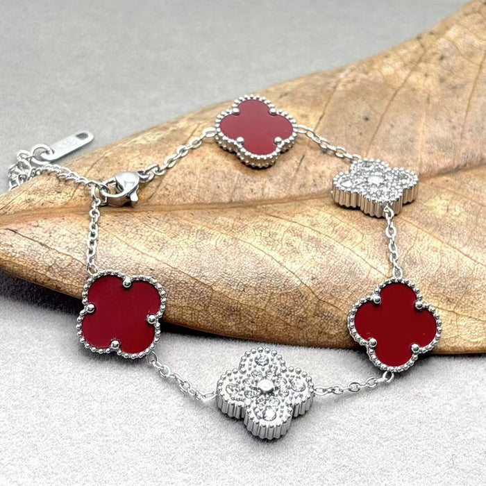 Wholesale Bracelet Lucky Flower Bracelet Steel Diamond Set Stainless Steel Five Flower Bracelet