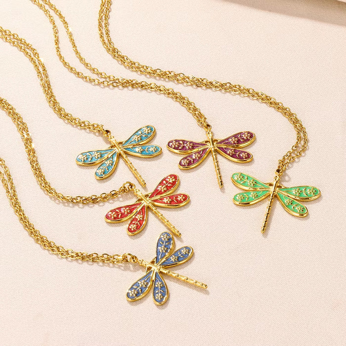 Wholesale Dragonfly Pendant Necklace Exquisite Flower Niche  Clavicle Chain Jewelry